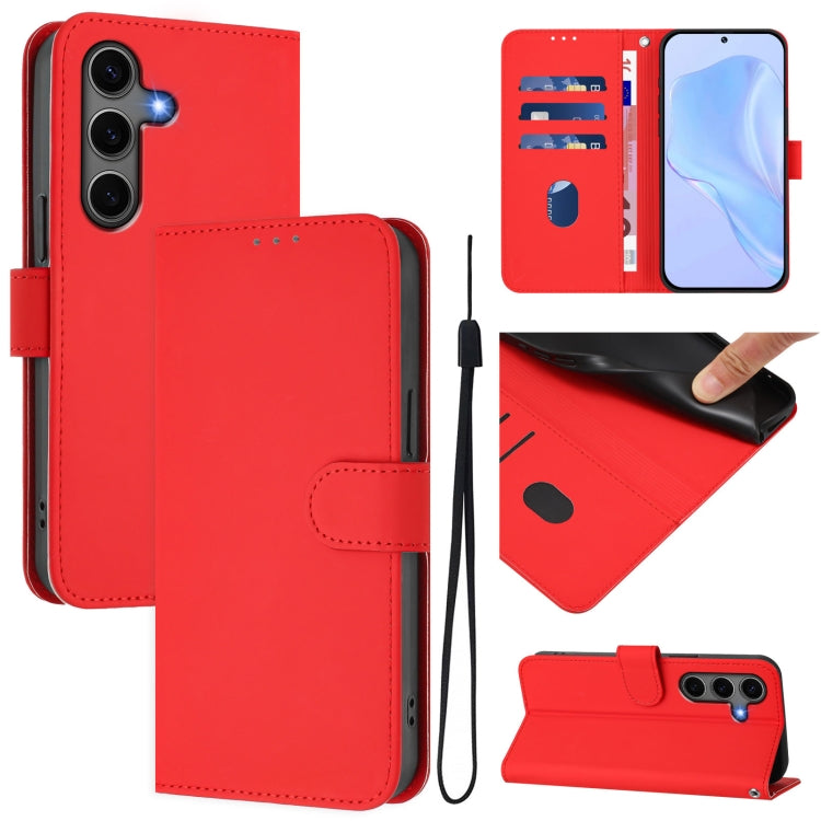For Samsung Galaxy S25+ 5G Skin Feel Solid Color Leather Phone Case with Lanyard(Red) by buy2fix