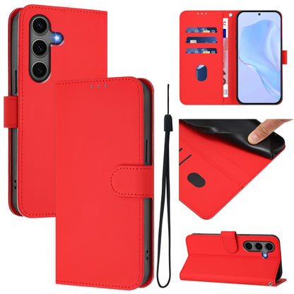 For Samsung Galaxy S25+ 5G Skin Feel Solid Color Leather Phone Case with Lanyard(Red) by buy2fix