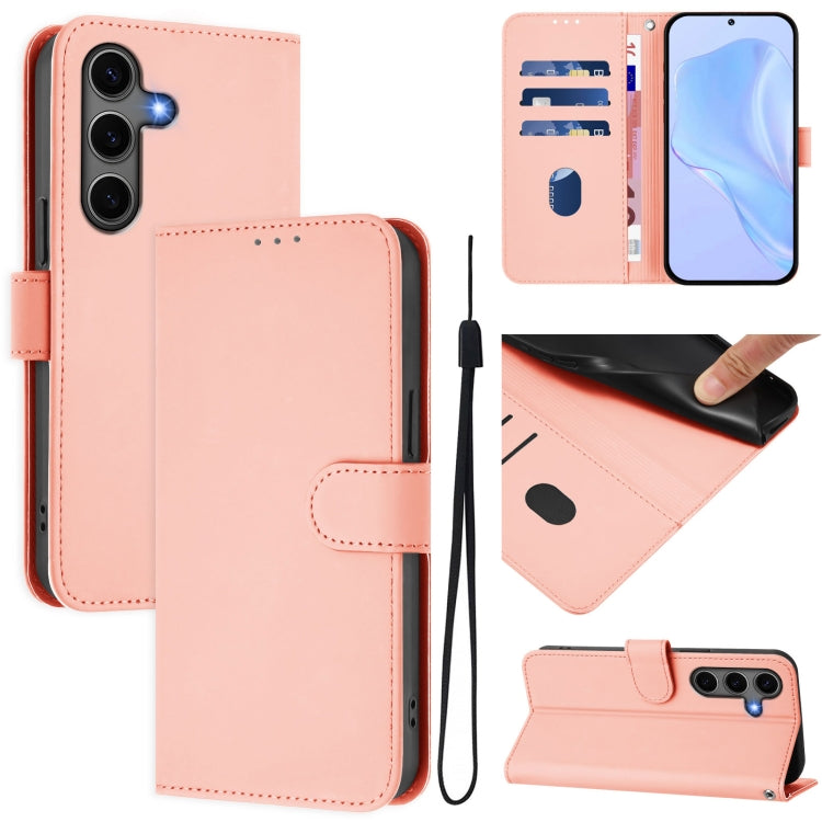 For Samsung Galaxy S25+ 5G Skin Feel Solid Color Leather Phone Case with Lanyard(Pink) by buy2fix