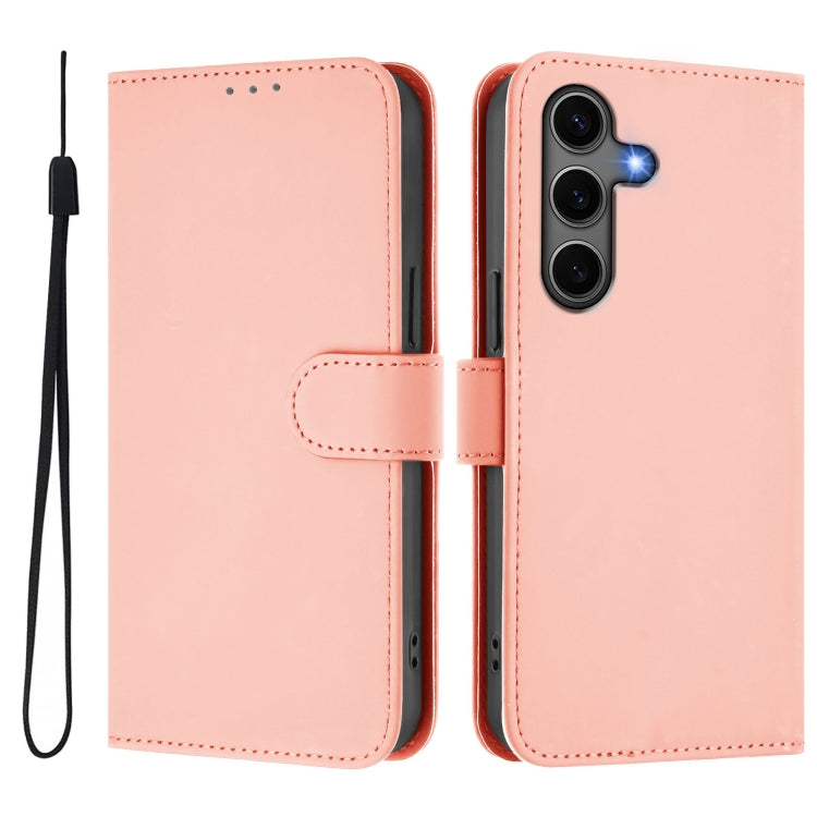 For Samsung Galaxy S25+ 5G Skin Feel Solid Color Leather Phone Case with Lanyard(Pink) by buy2fix