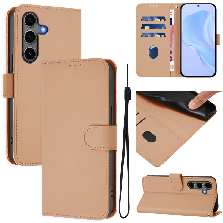 For Samsung Galaxy S25+ 5G Skin Feel Solid Color Leather Phone Case with Lanyard(Nude) by buy2fix