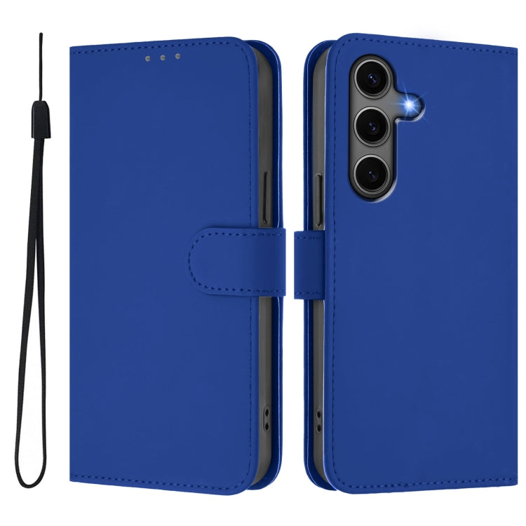 For Samsung Galaxy S25+ 5G Skin Feel Solid Color Leather Phone Case with Lanyard(Dark Blue) by buy2fix