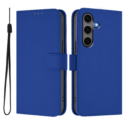 For Samsung Galaxy S25+ 5G Skin Feel Solid Color Leather Phone Case with Lanyard(Dark Blue) by buy2fix
