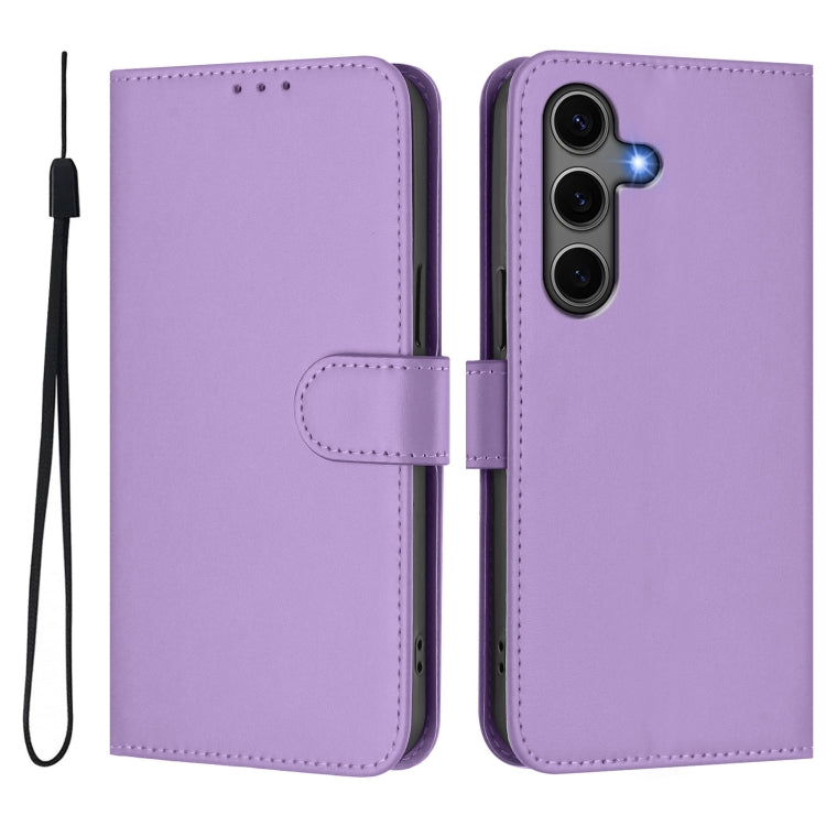 For Samsung Galaxy S25+ 5G Skin Feel Solid Color Leather Phone Case with Lanyard(Lavender Purple) by buy2fix