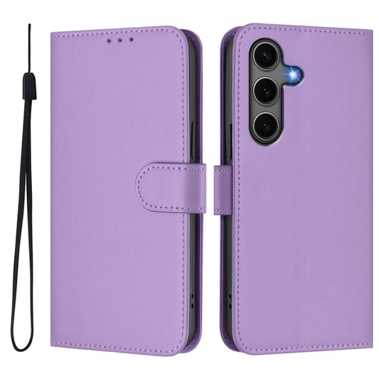 For Samsung Galaxy S25+ 5G Skin Feel Solid Color Leather Phone Case with Lanyard(Lavender Purple) by buy2fix