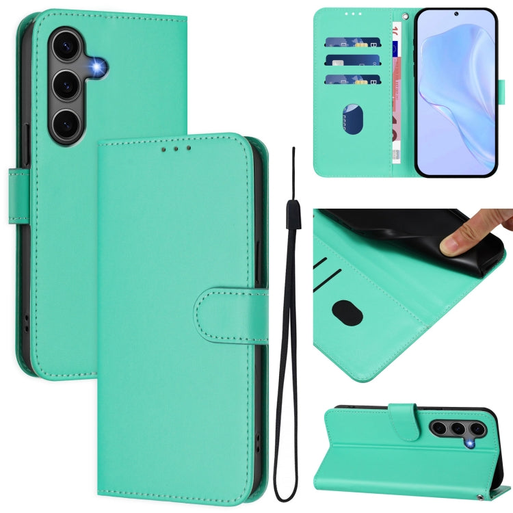 For Samsung Galaxy S25+ 5G Skin Feel Solid Color Leather Phone Case with Lanyard(Green) by buy2fix