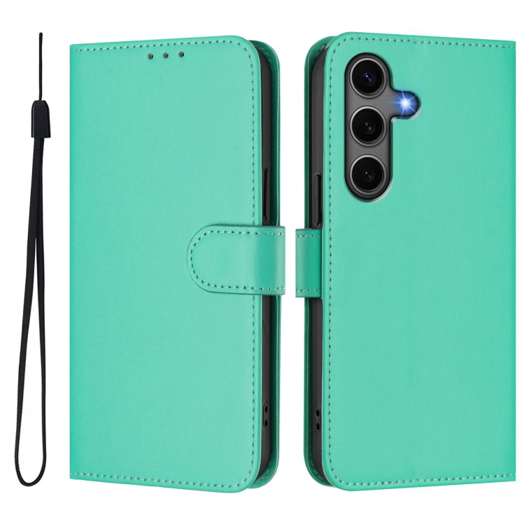 For Samsung Galaxy S25+ 5G Skin Feel Solid Color Leather Phone Case with Lanyard(Green) by buy2fix