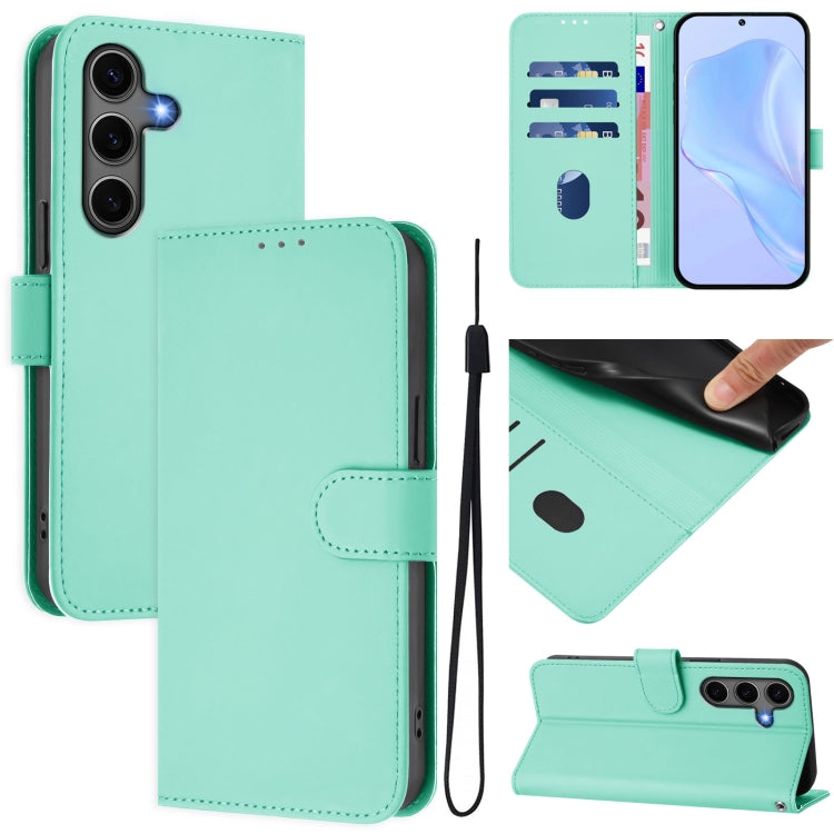 For Samsung Galaxy S25+ 5G Skin Feel Solid Color Leather Phone Case with Lanyard(Mint Green) by buy2fix