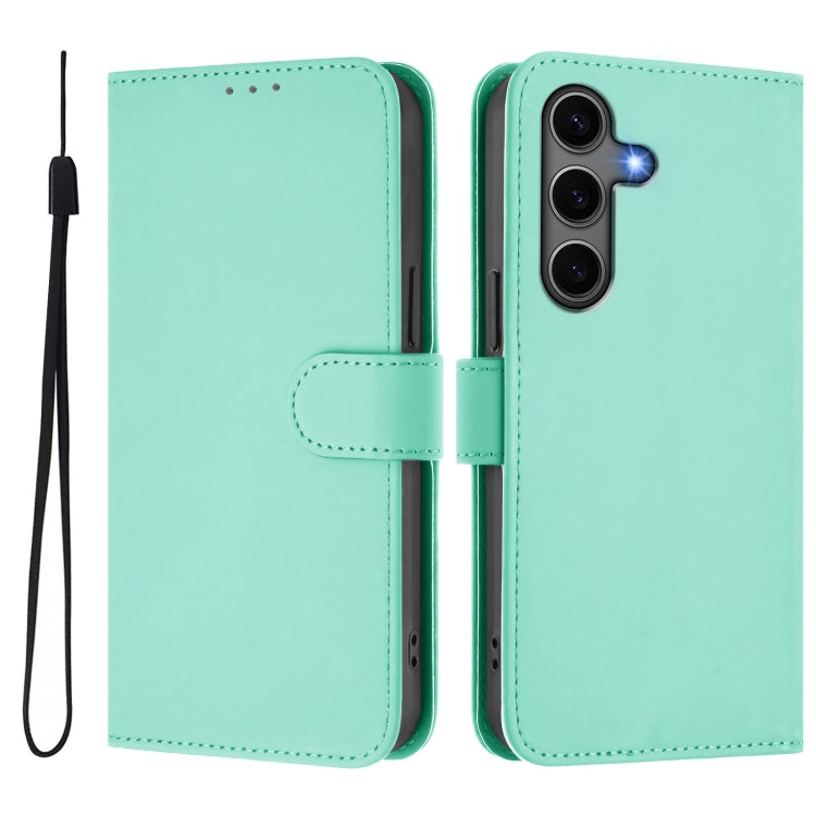 For Samsung Galaxy S25+ 5G Skin Feel Solid Color Leather Phone Case with Lanyard(Mint Green) by buy2fix