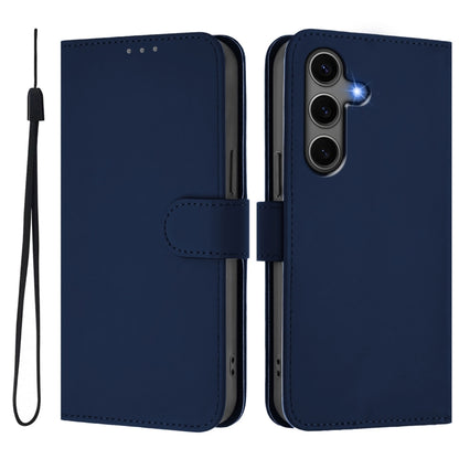 For Samsung Galaxy S25+ 5G Skin Feel Solid Color Leather Phone Case with Lanyard(Navy Blue) by buy2fix