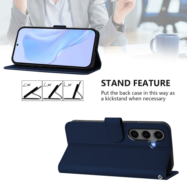 For Samsung Galaxy S25+ 5G Skin Feel Solid Color Leather Phone Case with Lanyard(Navy Blue) by buy2fix