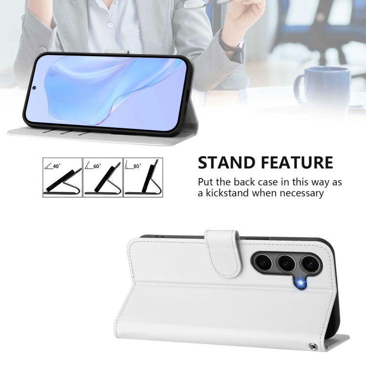 For Samsung Galaxy S25+ 5G Skin Feel Solid Color Leather Phone Case with Lanyard(White) by buy2fix