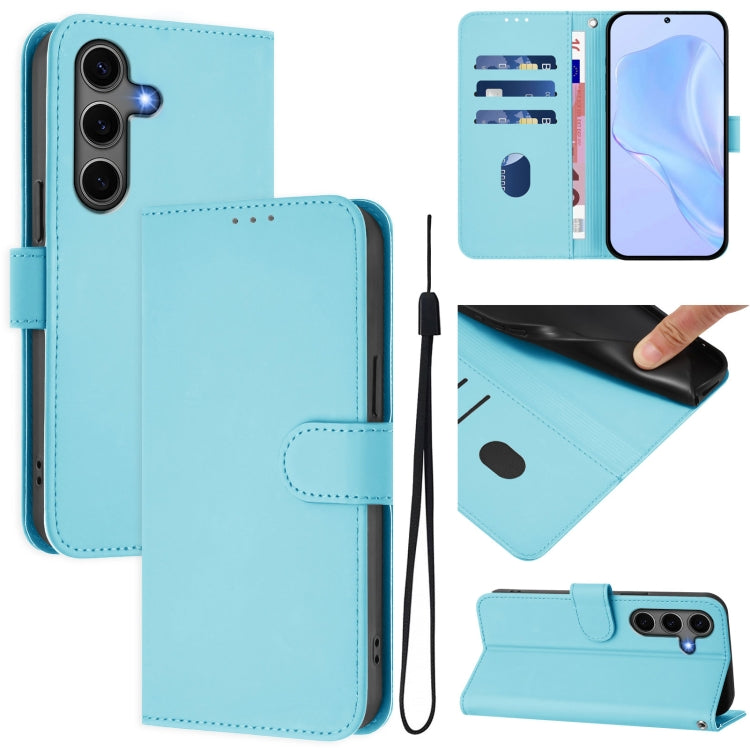 For Samsung Galaxy S25+ 5G Skin Feel Solid Color Leather Phone Case with Lanyard(Sky Blue) by buy2fix
