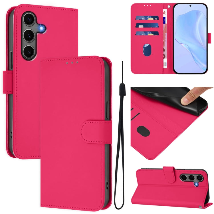 For Samsung Galaxy S25+ 5G Skin Feel Solid Color Leather Phone Case with Lanyard(Rose Red) by buy2fix