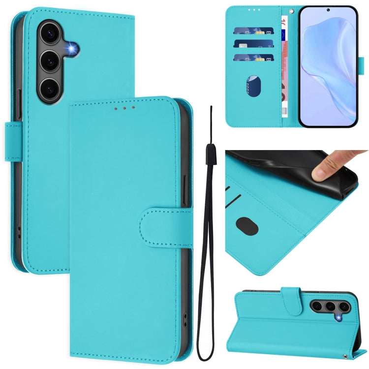 For Samsung Galaxy S25+ 5G Skin Feel Solid Color Leather Phone Case with Lanyard(Lake Blue) by buy2fix