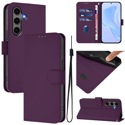 For Samsung Galaxy S25+ 5G Skin Feel Solid Color Leather Phone Case with Lanyard(Violet) by buy2fix