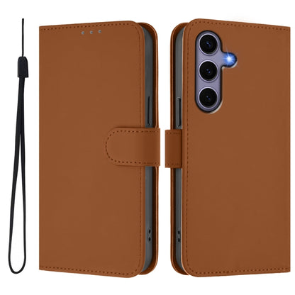 For Samsung Galaxy S25 5G Skin Feel Solid Color Leather Phone Case with Lanyard(Brown) by buy2fix