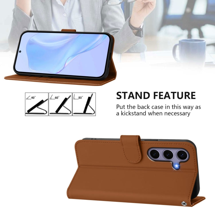 For Samsung Galaxy S25 5G Skin Feel Solid Color Leather Phone Case with Lanyard(Brown) by buy2fix