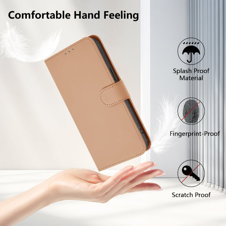 For Samsung Galaxy S25 5G Skin Feel Solid Color Leather Phone Case with Lanyard(Nude) by buy2fix