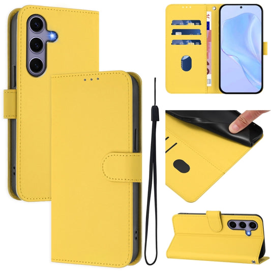 For Samsung Galaxy S25 5G Skin Feel Solid Color Leather Phone Case with Lanyard(Lemon Yellow) - Galaxy S25 5G Cases by buy2fix | Online Shopping UK | buy2fix