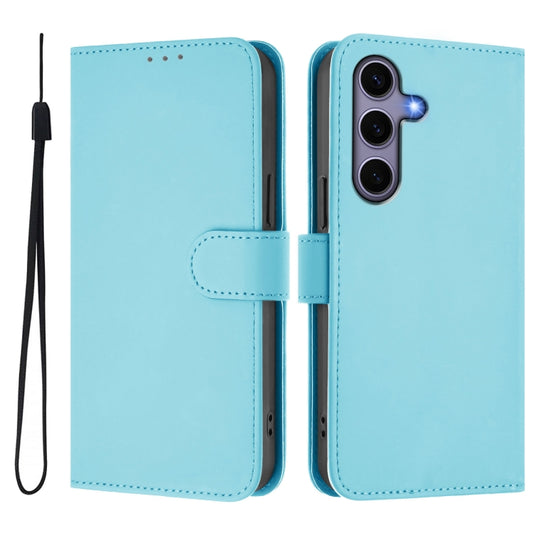 For Samsung Galaxy S25 5G Skin Feel Solid Color Leather Phone Case with Lanyard(Sky Blue) by buy2fix