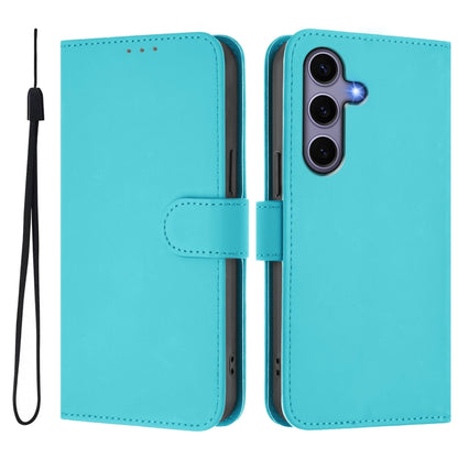 For Samsung Galaxy S25 5G Skin Feel Solid Color Leather Phone Case with Lanyard(Lake Blue) - Galaxy S25 5G Cases by buy2fix | Online Shopping UK | buy2fix