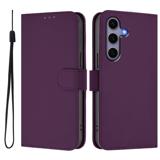 For Samsung Galaxy S25 5G Skin Feel Solid Color Leather Phone Case with Lanyard(Violet) by buy2fix