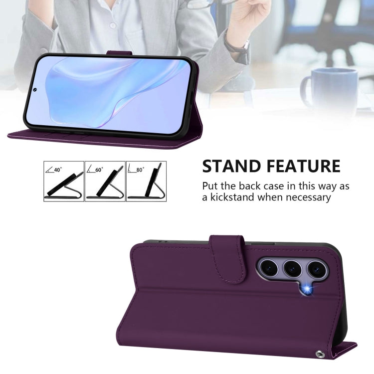 For Samsung Galaxy S25 5G Skin Feel Solid Color Leather Phone Case with Lanyard(Violet) - Galaxy S25 5G Cases by buy2fix | Online Shopping UK | buy2fix