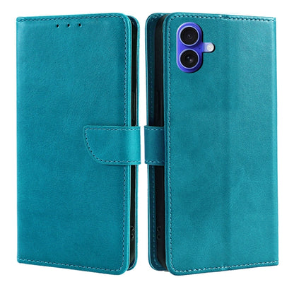 For iPhone 16 Calf Texture Buckle Flip Leather Phone Case(Light Blue) by buy2fix