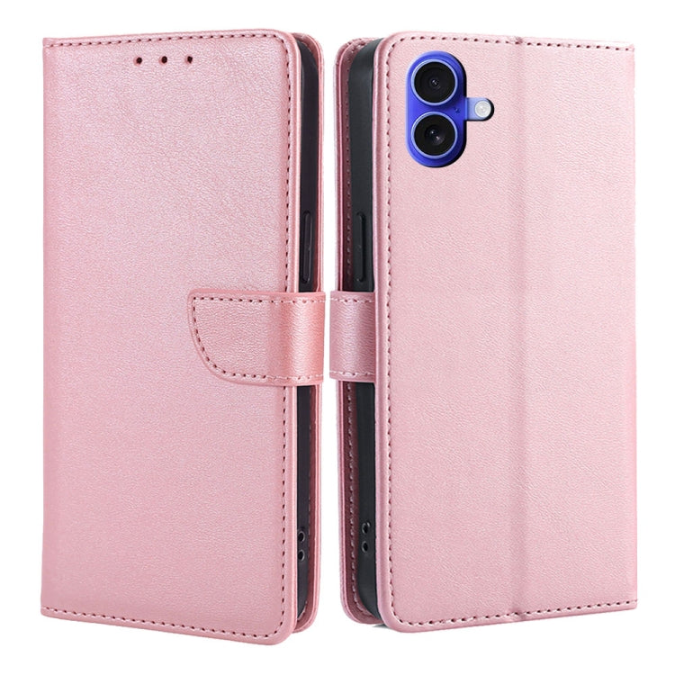 For iPhone 16 Plus Calf Texture Buckle Flip Leather Phone Case(Rose Gold) by buy2fix