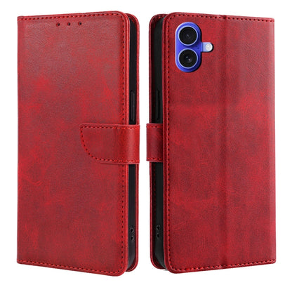For iPhone 16 Plus Calf Texture Buckle Flip Leather Phone Case(Red) by buy2fix
