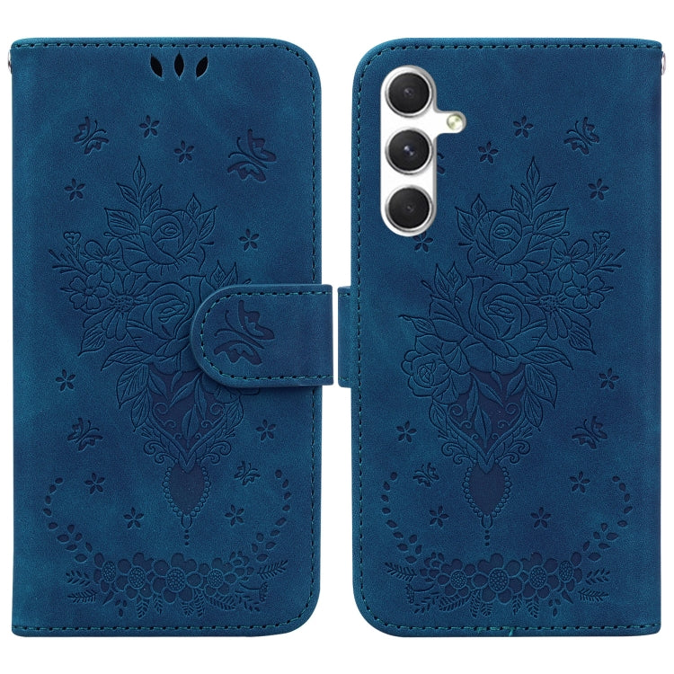 For Samsung Galaxy S25 5G Butterfly Rose Embossed Leather Phone Case(Blue) by buy2fix