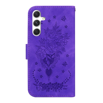 For Samsung Galaxy S25 5G Butterfly Rose Embossed Leather Phone Case(Purple) - Galaxy S25 5G Cases by buy2fix | Online Shopping UK | buy2fix