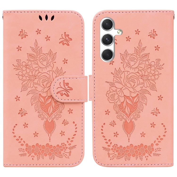 For Samsung Galaxy S25+ 5G Butterfly Rose Embossed Leather Phone Case(Pink) by buy2fix