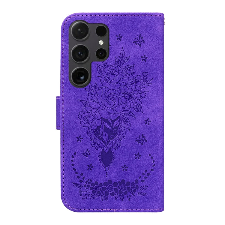 For Samsung Galaxy S25 Ultra 5G Butterfly Rose Embossed Leather Phone Case(Purple) - Galaxy S25 Ultra 5G Cases by buy2fix | Online Shopping UK | buy2fix