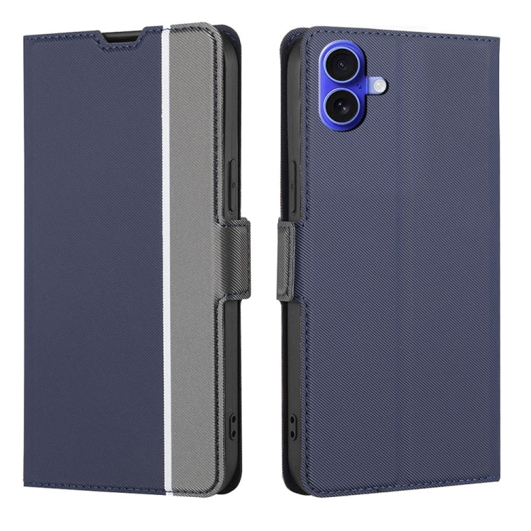 For iPhone 16 Twill Texture Side Button Leather Phone Case(Blue) by buy2fix