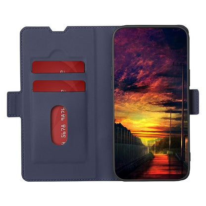 For iPhone 16 Twill Texture Side Button Leather Phone Case(Blue) by buy2fix