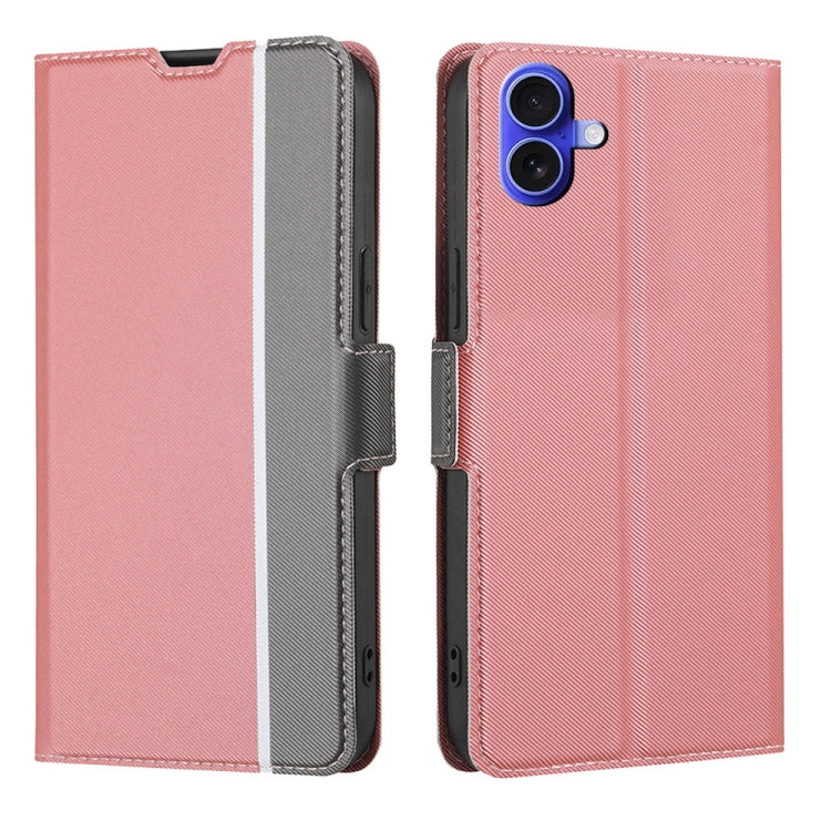 For iPhone 16 Twill Texture Side Button Leather Phone Case(Pink) by buy2fix