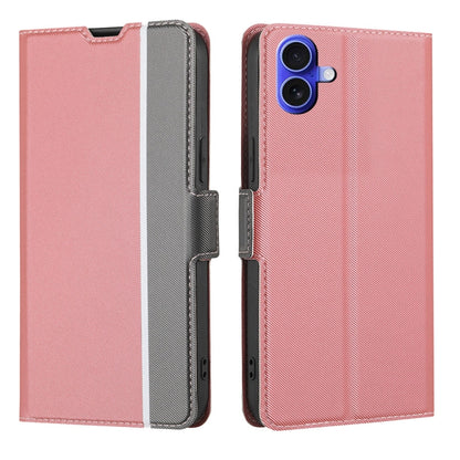 For iPhone 16 Twill Texture Side Button Leather Phone Case(Pink) by buy2fix