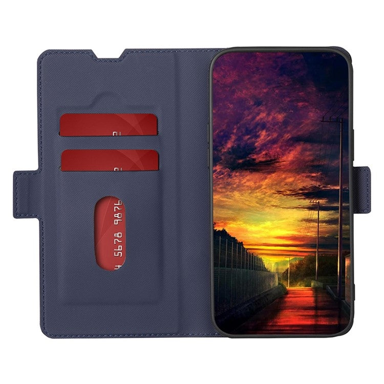 For iPhone 16 Plus Twill Texture Side Button Leather Phone Case(Blue) by buy2fix