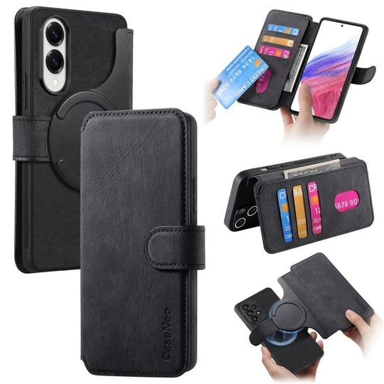 For Galaxy S25 Edge 5G CaseNeo MagSafe RFID Anti-theft Retro Leather Phone Case(Black)