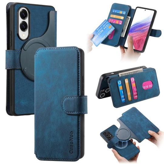 For Galaxy S25 Edge 5G CaseNeo MagSafe RFID Anti-theft Retro Leather Phone Case(Blue)