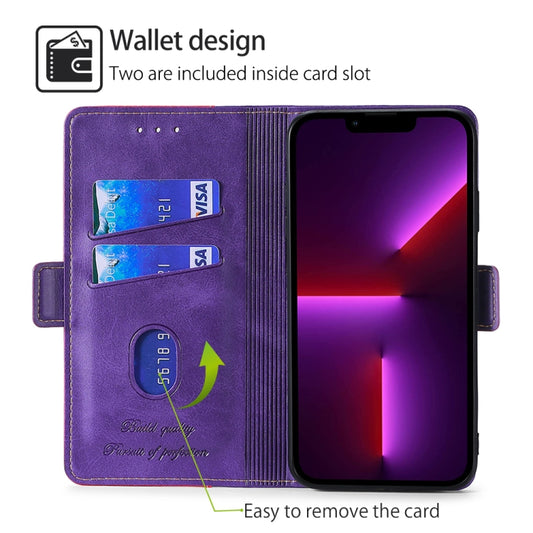 For iPhone 16 Contrast Color Side Buckle Leather Phone Case(Purple + Rose Red) by buy2fix