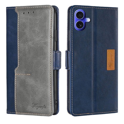 For iPhone 16 Plus Contrast Color Side Buckle Leather Phone Case(Blue + Grey) by buy2fix