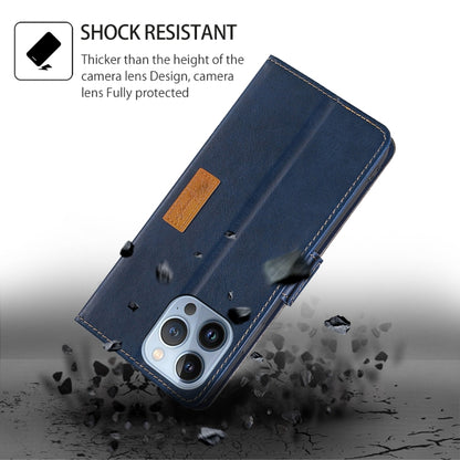 For iPhone 16 Plus Contrast Color Side Buckle Leather Phone Case(Blue + Grey) by buy2fix