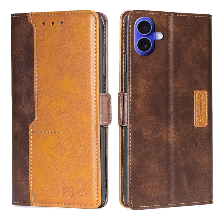 For iPhone 16 Plus Contrast Color Side Buckle Leather Phone Case(Dark Brown + Gold) by buy2fix