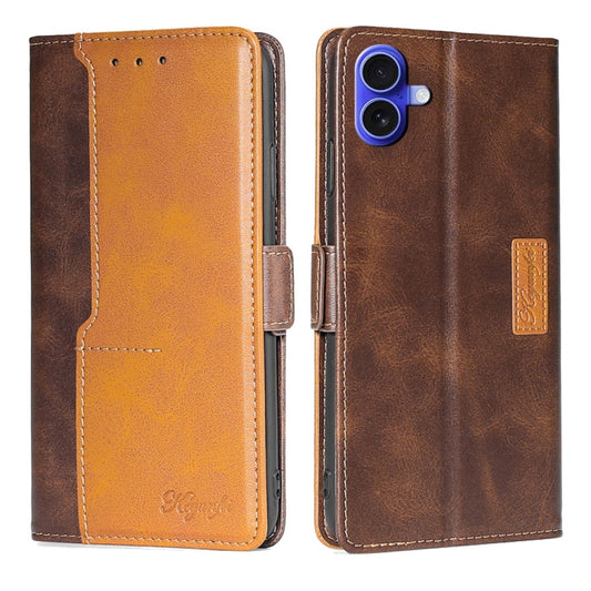 For iPhone 16 Plus Contrast Color Side Buckle Leather Phone Case(Dark Brown + Gold) by buy2fix