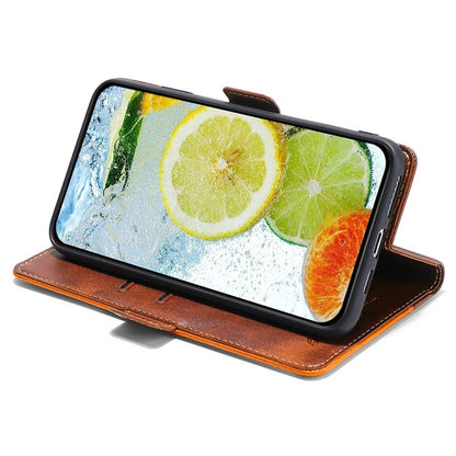 For iPhone 16 Plus Contrast Color Side Buckle Leather Phone Case(Dark Brown + Gold) by buy2fix