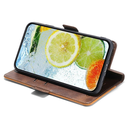 For iPhone 16 Plus Contrast Color Side Buckle Leather Phone Case(Light Brown + Green) by buy2fix