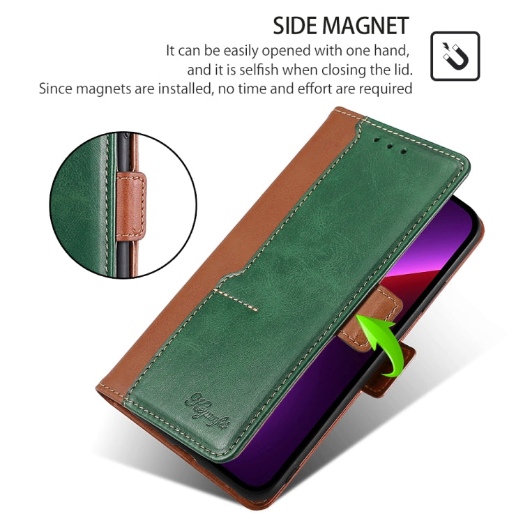 For iPhone 16 Plus Contrast Color Side Buckle Leather Phone Case(Light Brown + Green) by buy2fix